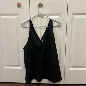 Black Satin Tank V Neck Top XXL Old Navy NWOT
